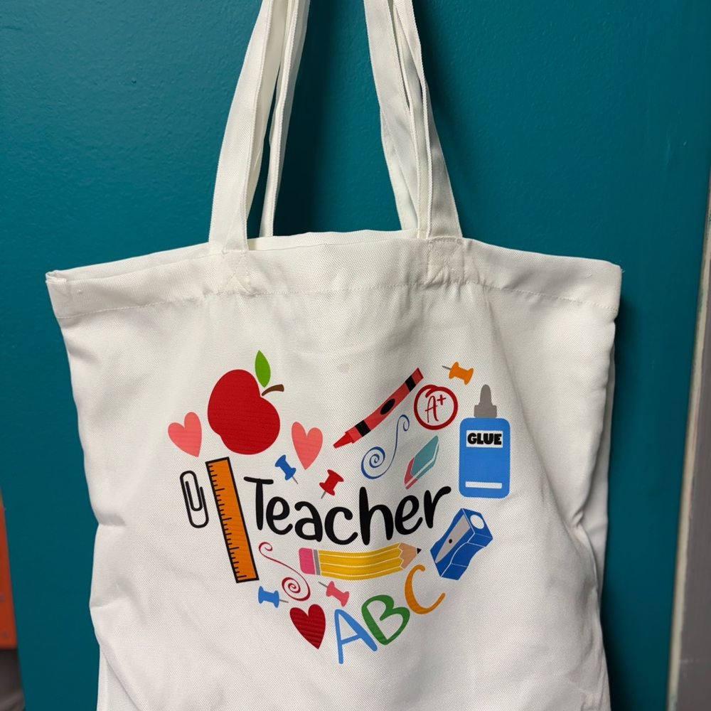 Chic White Teacher Tote with Educational Design